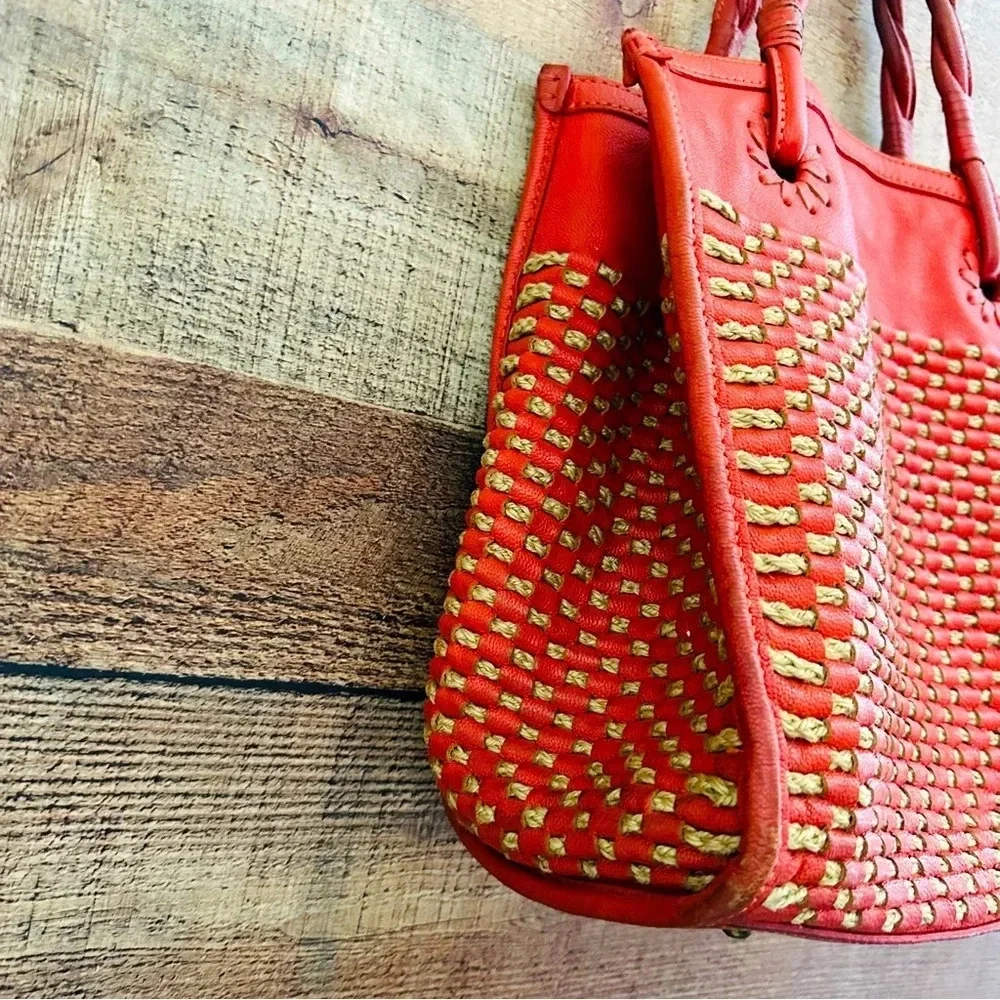 Jack Rogers Leather Straw Satchel Bag
